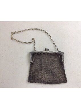Silver Mesh Chainmail Purse Handbag Antique 1900’s